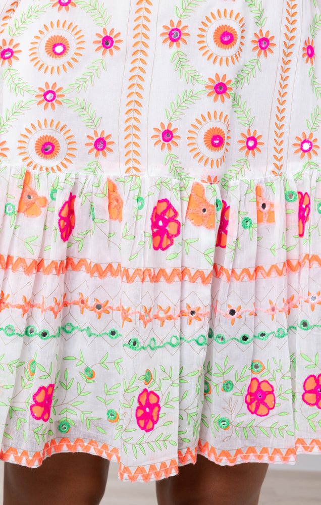 Mexican Print Boho Dress Neon