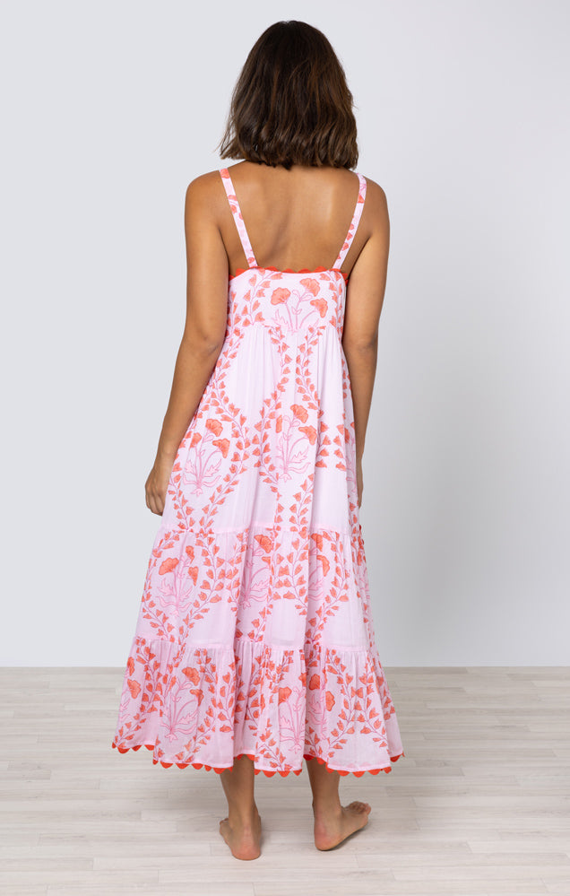 Gingko Print Swing Dress w/ Ric Rac Trim