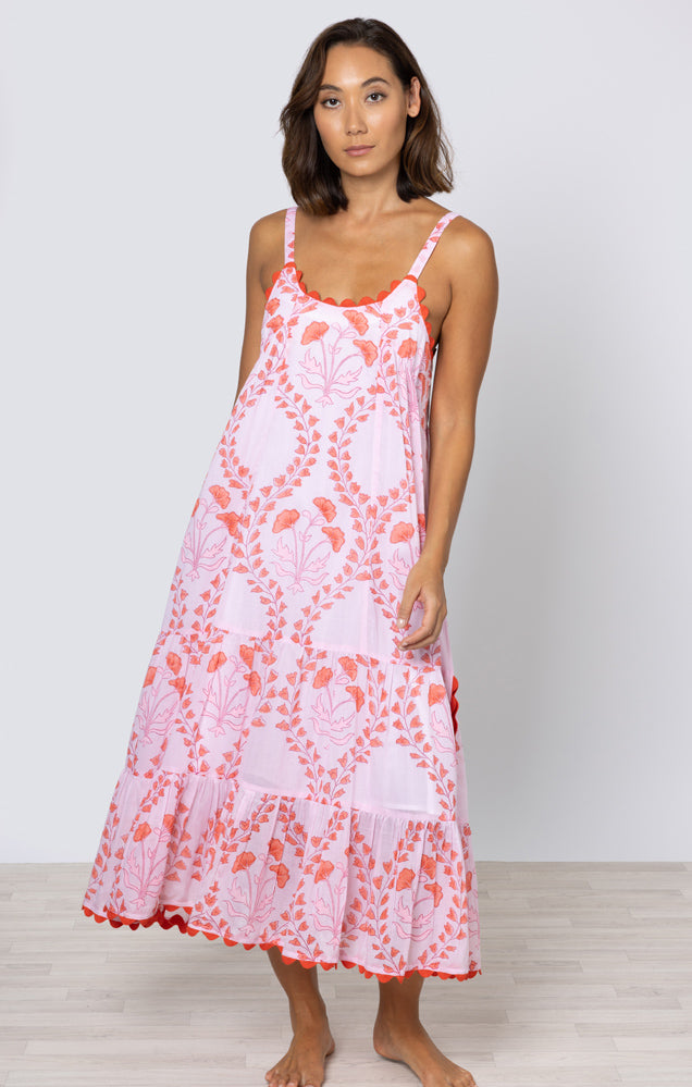 Gingko Print Swing Dress w/ Ric Rac Trim
