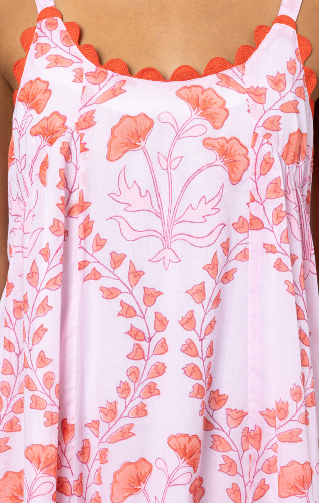 Gingko Print Swing Dress w/ Ric Rac Trim
