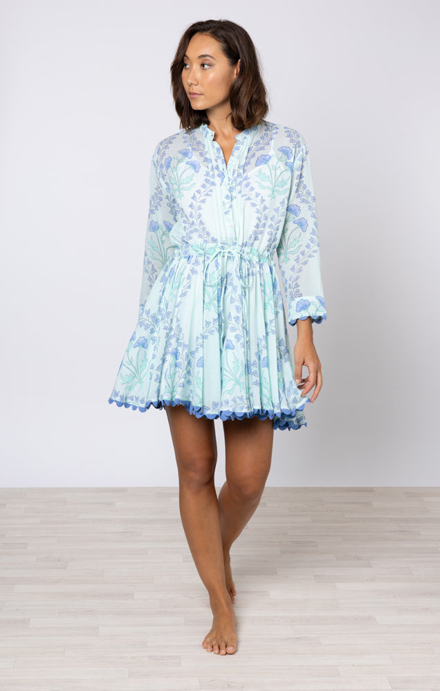 Gingko Print L/S Beach Dress w/ Ric Rac Trim