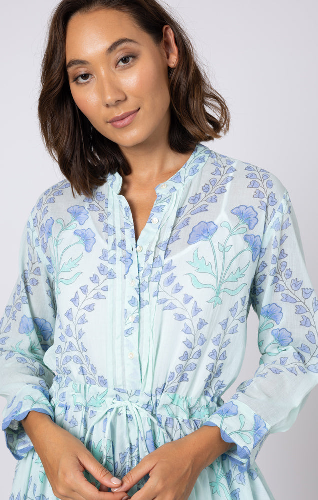 Gingko Print L/S Beach Dress w/ Ric Rac Trim