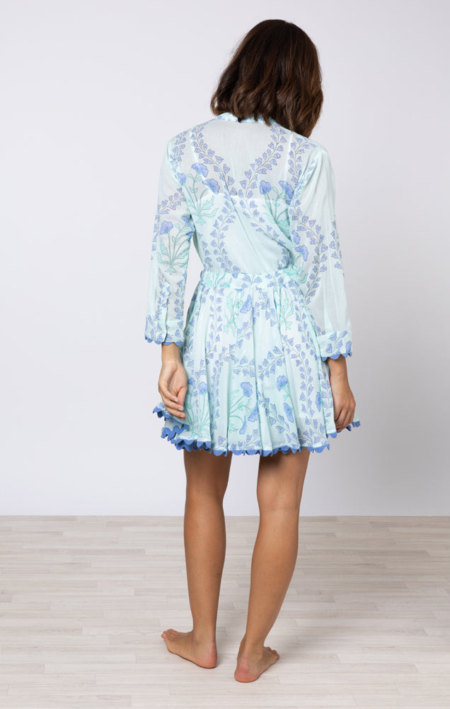 Gingko Print L/S Beach Dress w/ Ric Rac Trim