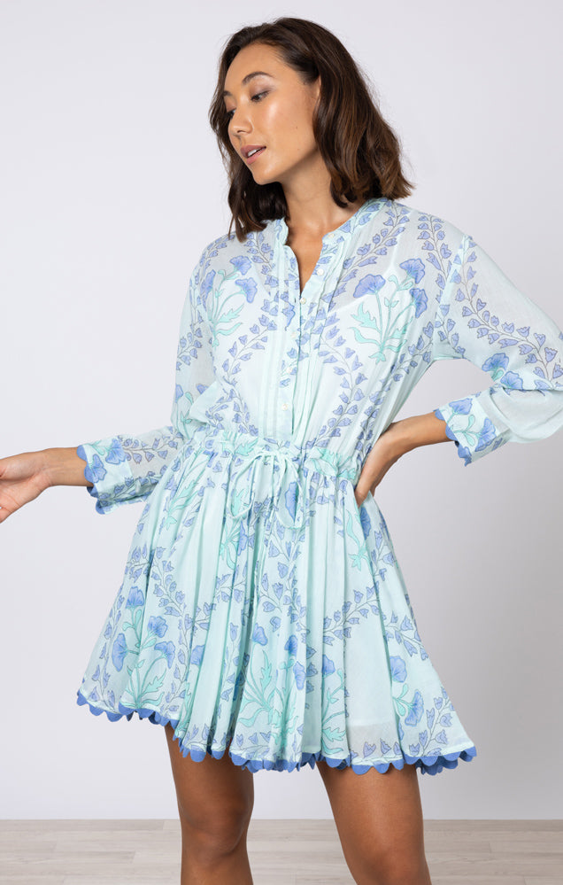 Gingko Print L/S Beach Dress w/ Ric Rac Trim