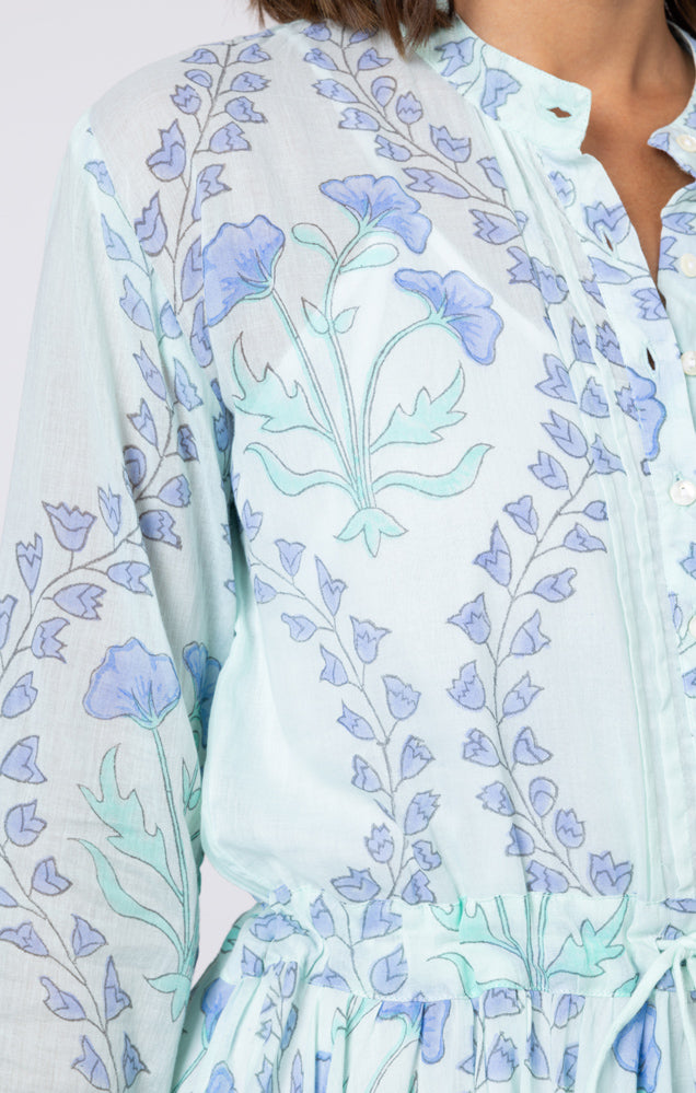 Gingko Print L/S Beach Dress w/ Ric Rac Trim