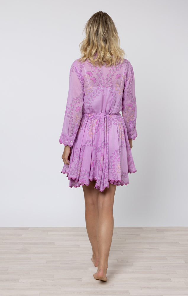 Gingko Print L/S Beach Dress w/ Ric Rac Trim