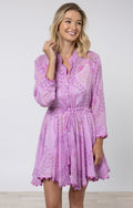 Gingko Print L/S Beach Dress w/ Ric Rac Trim