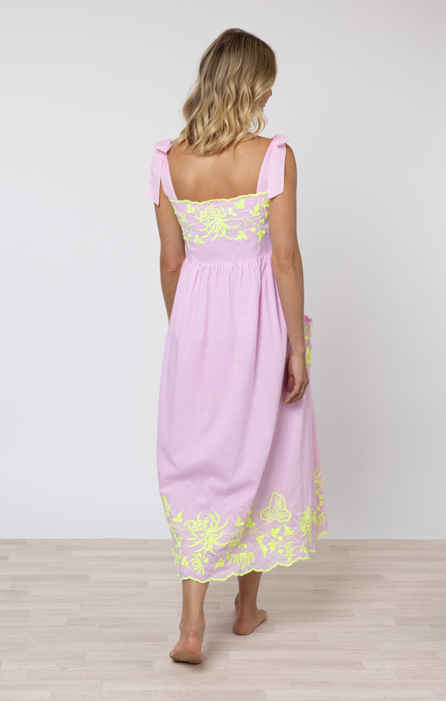 Butterfly Embroidered Tie Shoulder Dress