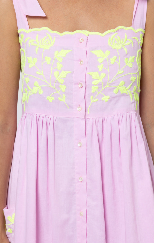 Butterfly Embroidered Tie Shoulder Dress