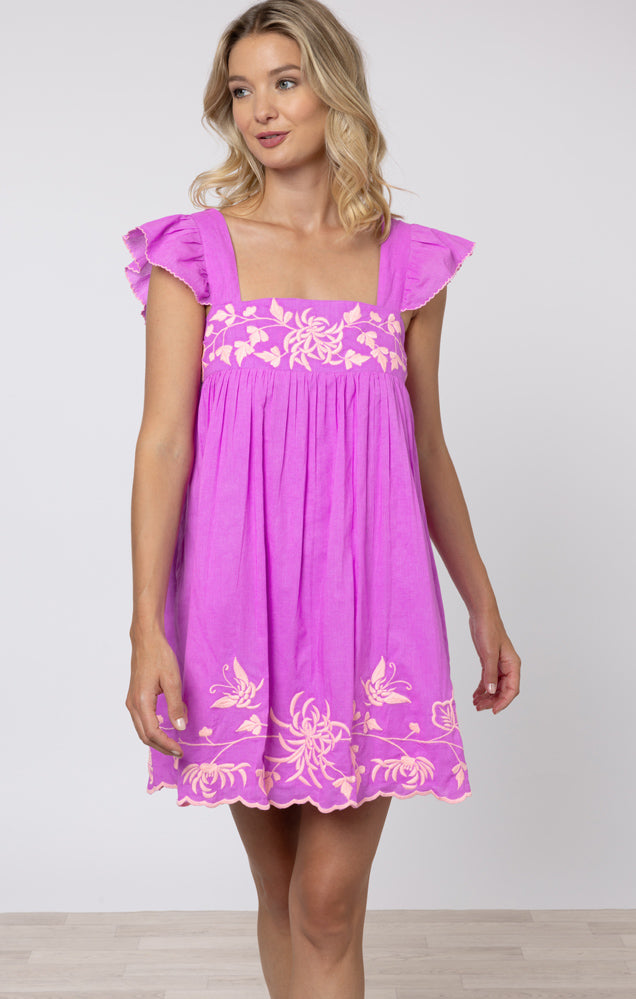 Butterfly Embroidery Babydoll Dress