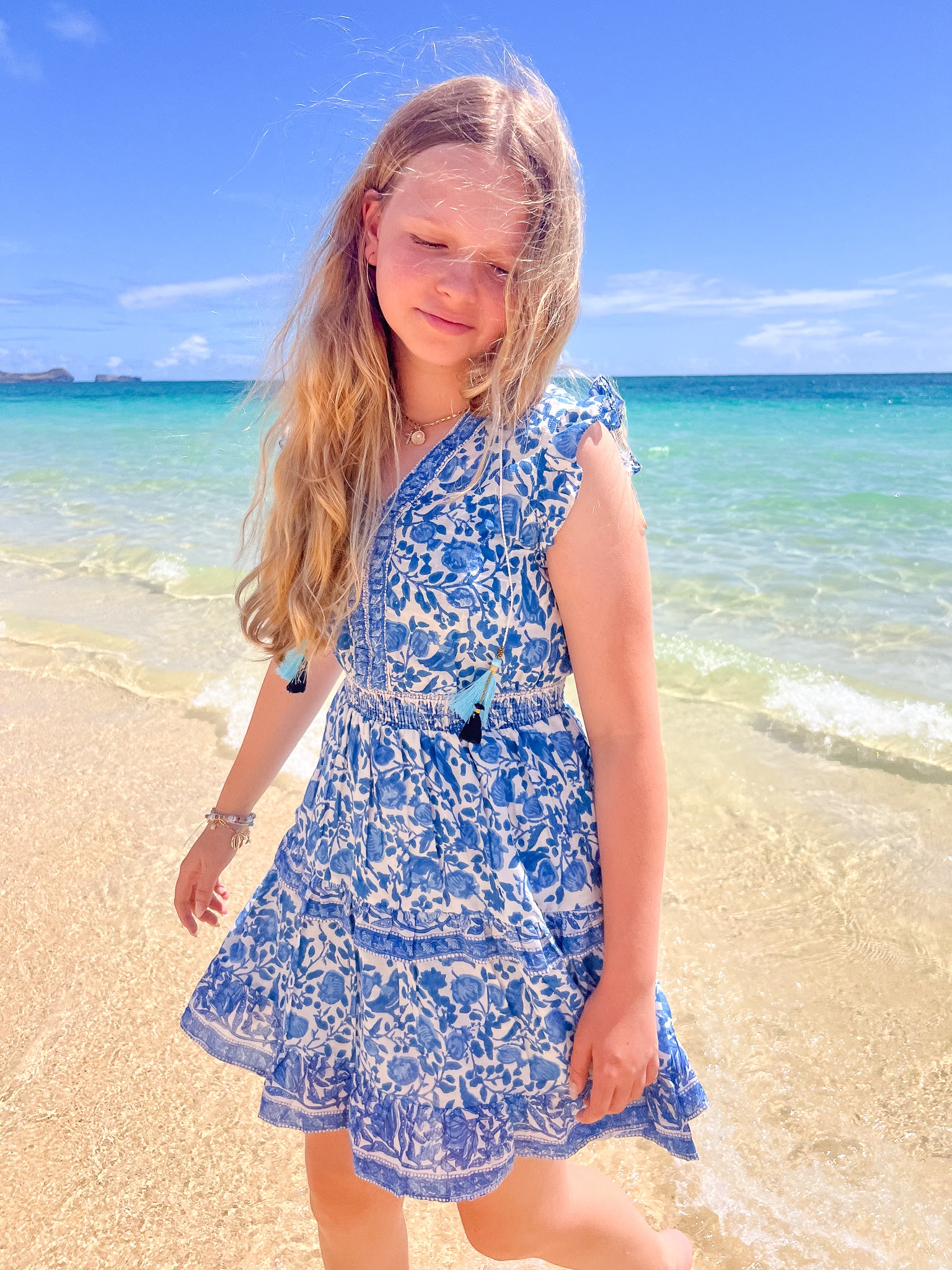 Olivia Dress, Blue and White