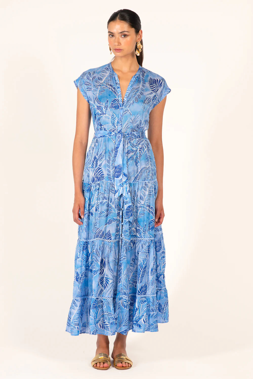 Long Dress Kora, Blue Calathea