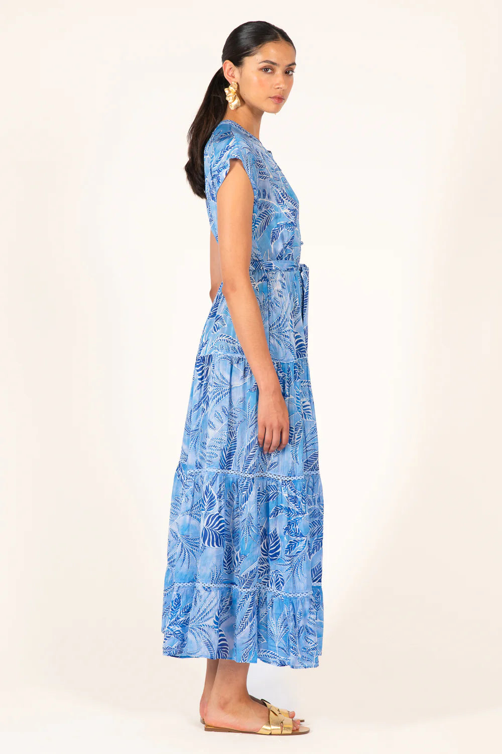 Long Dress Kora, Blue Calathea