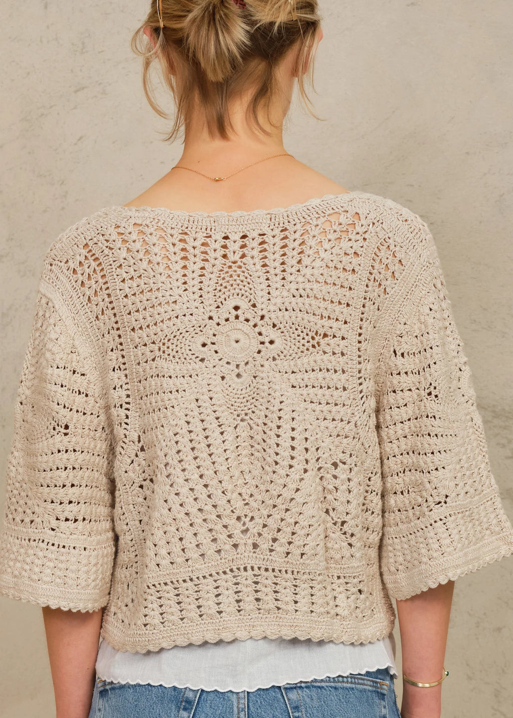 Margo Crochet Cropped Cardigan, Ecru
