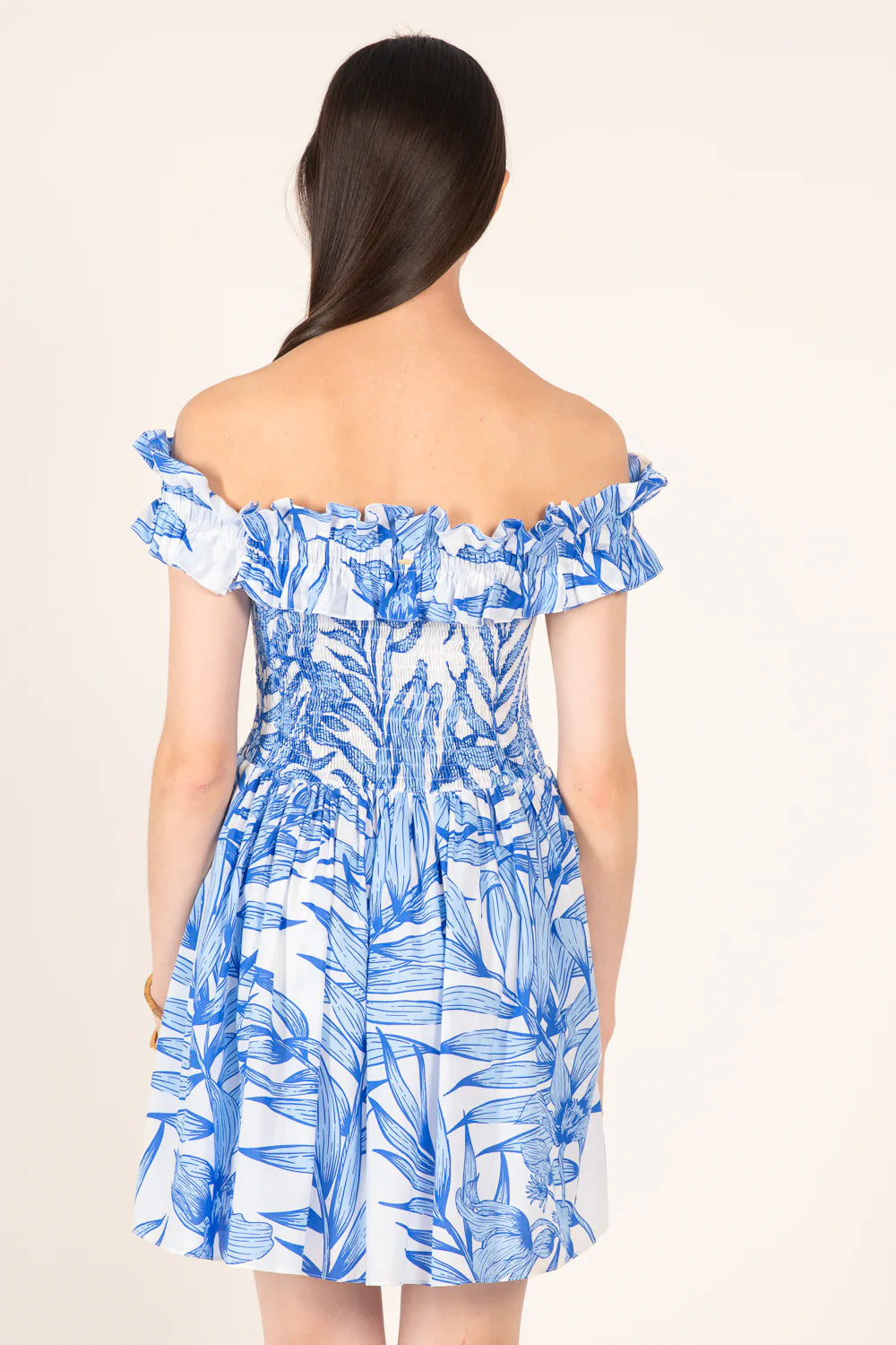 Mini Dress Amber, Blue Palm Leaf
