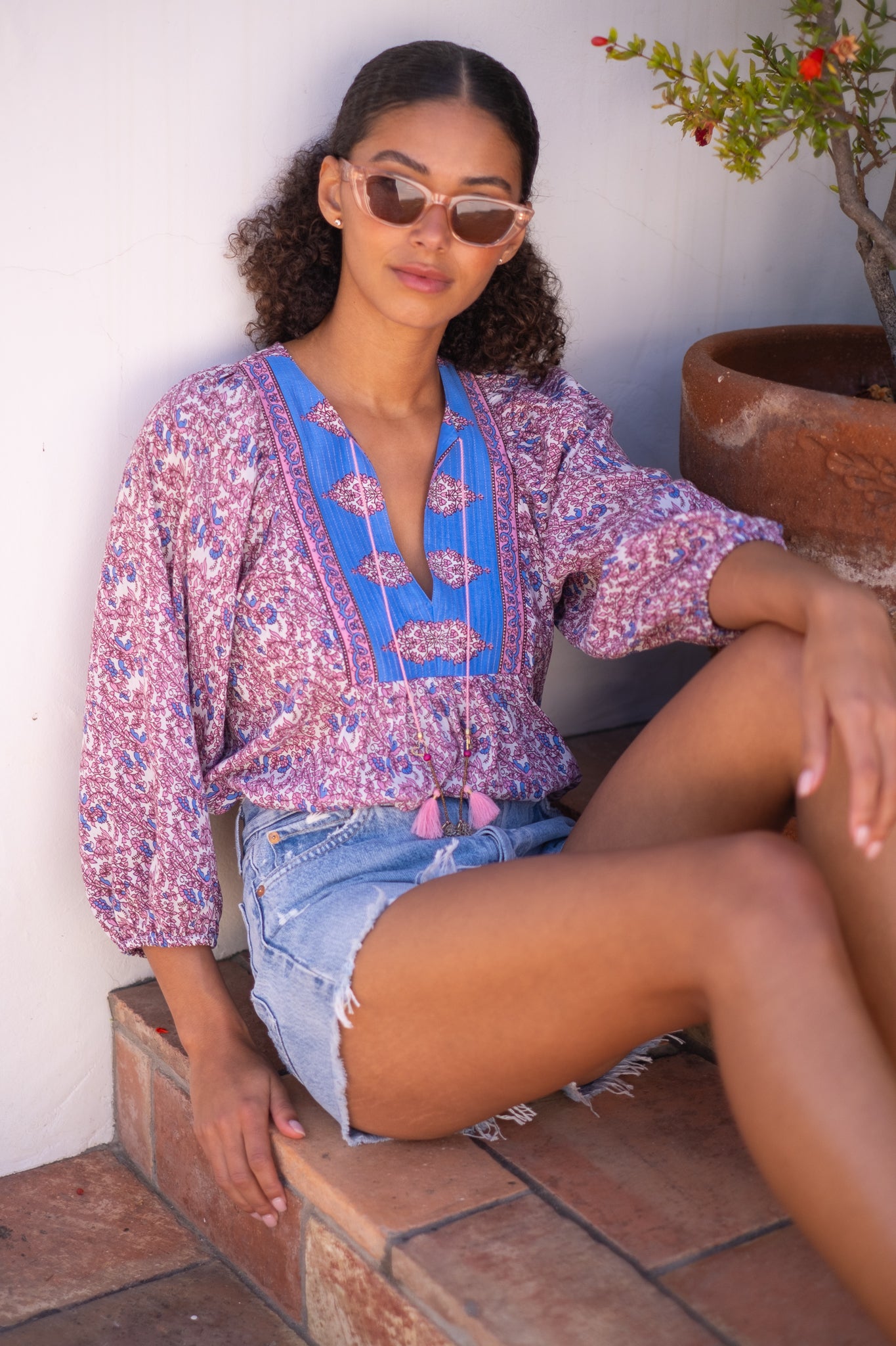 Macey Top, Pink and Blue