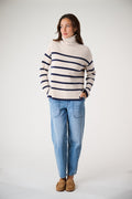 Martine Sweater, Ivory with Navy
