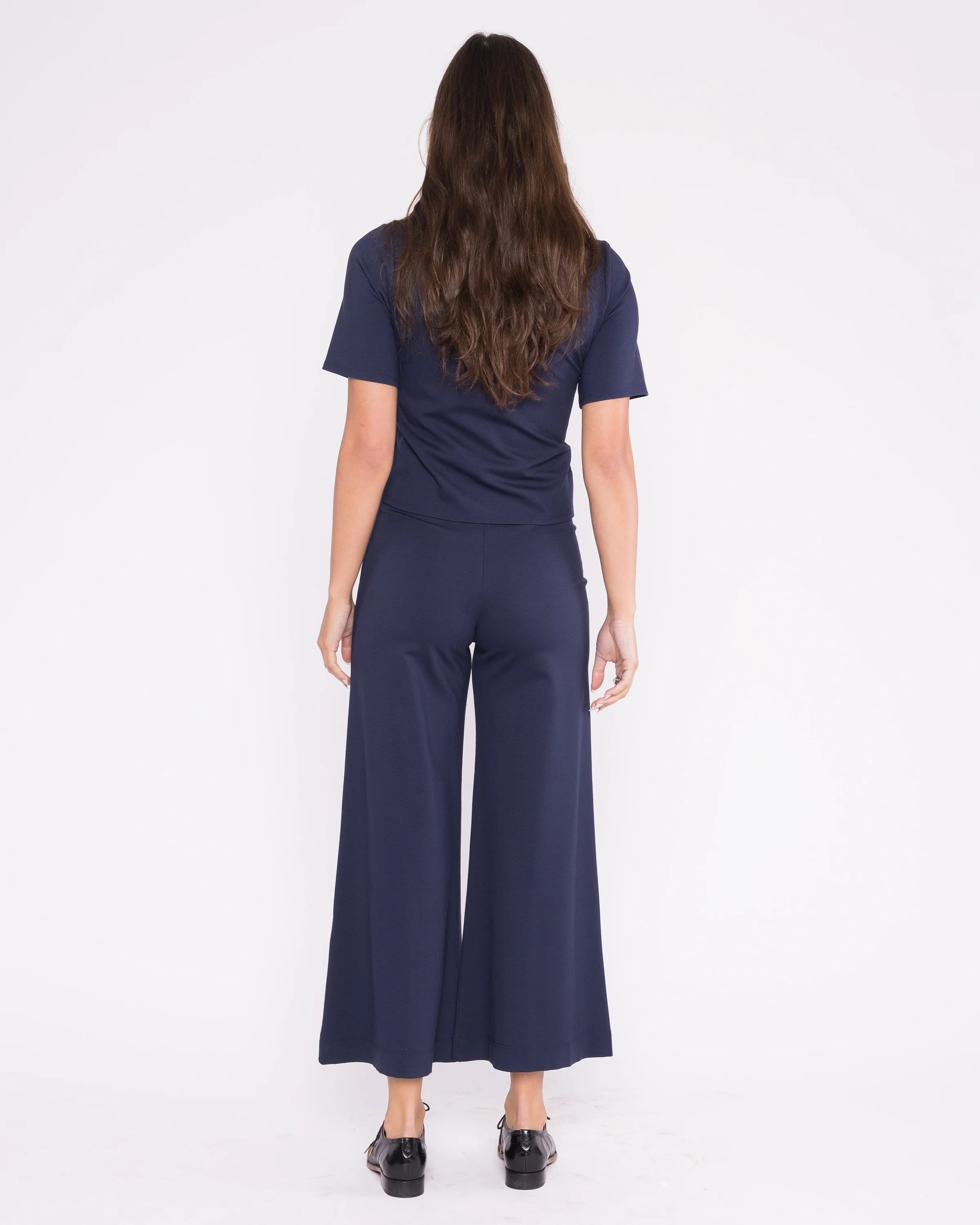 Cropped Ponte Knit Wide Leg Pant