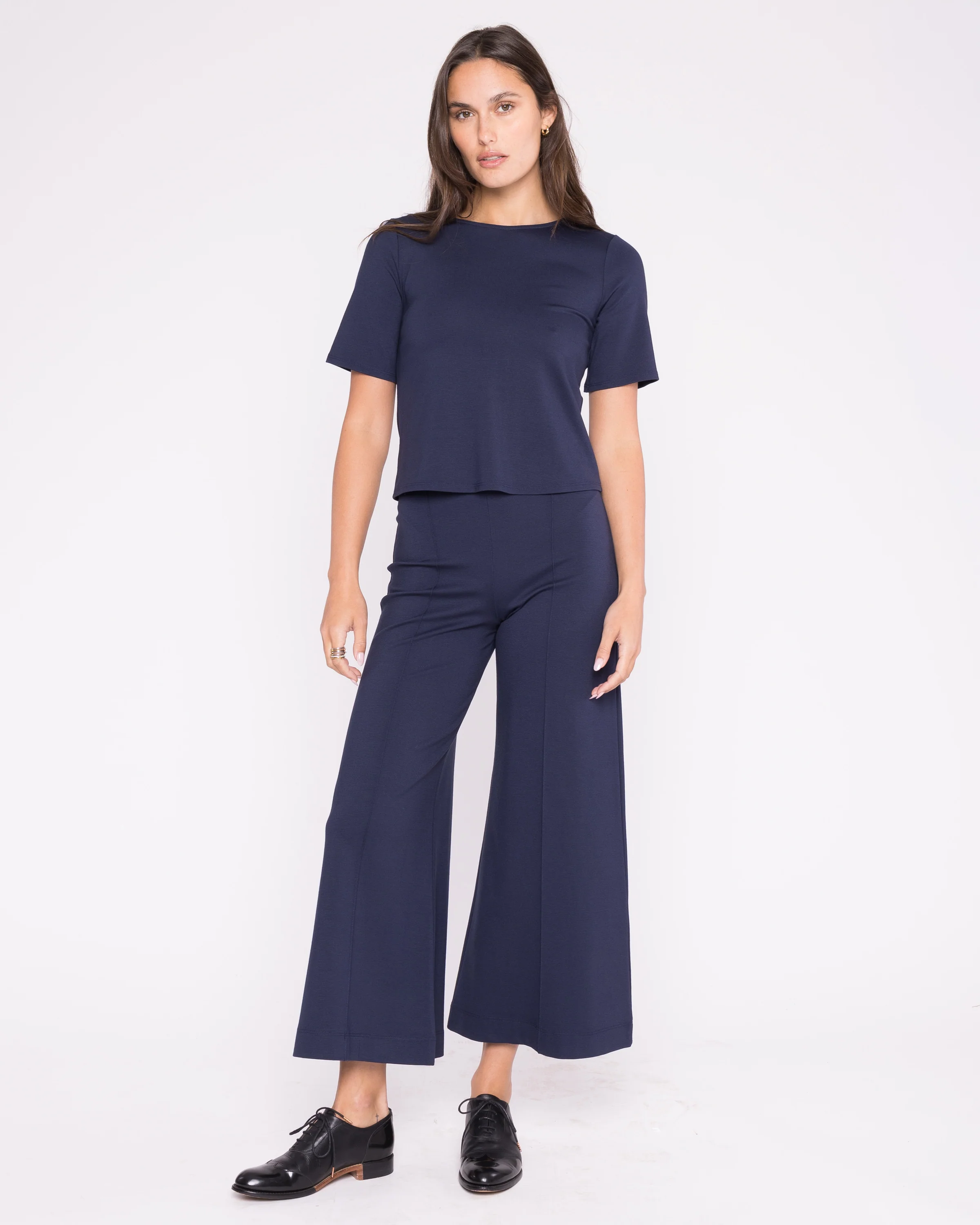 Cropped Ponte Knit Wide Leg Pant