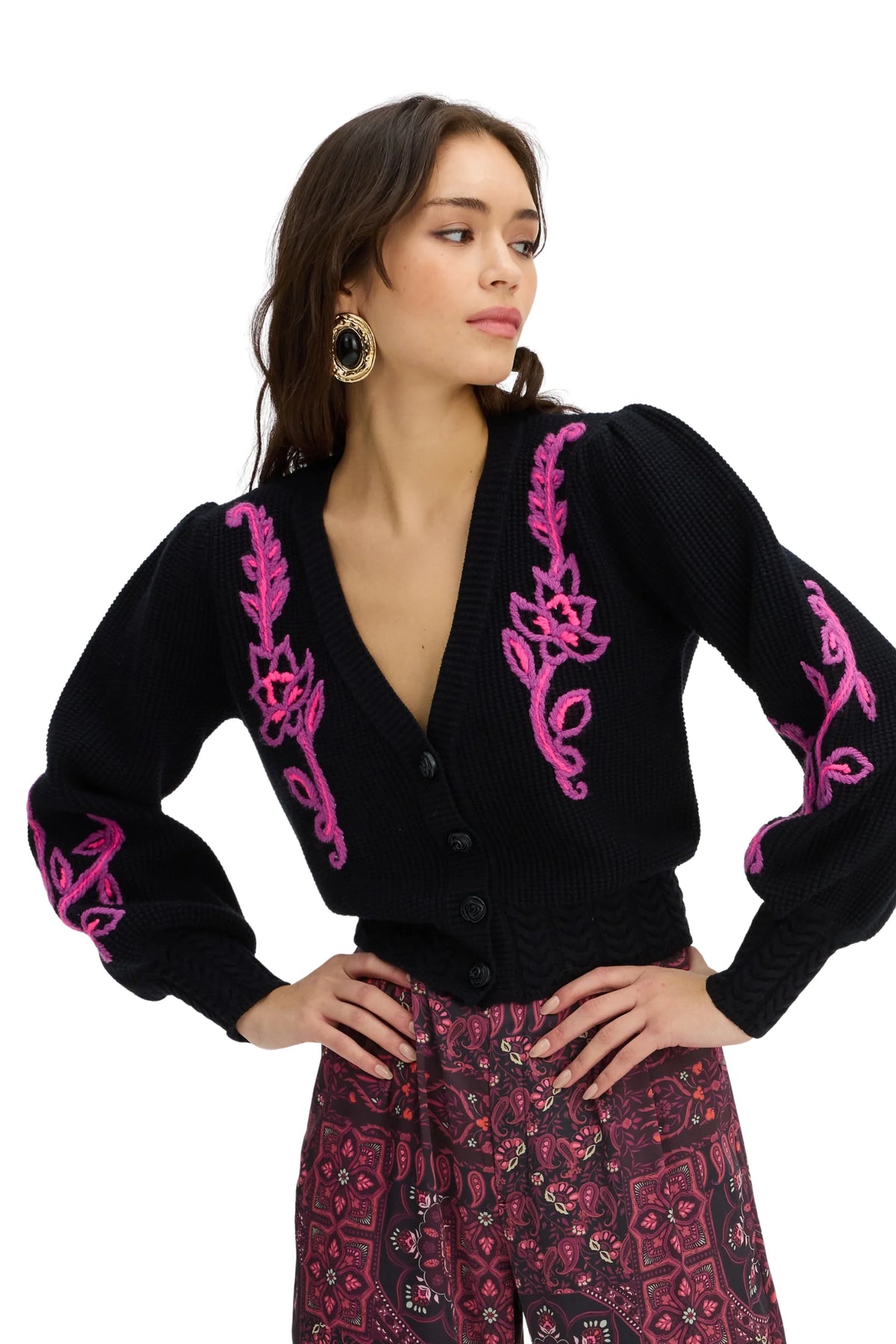 Piper Cardigan, Black & Pink