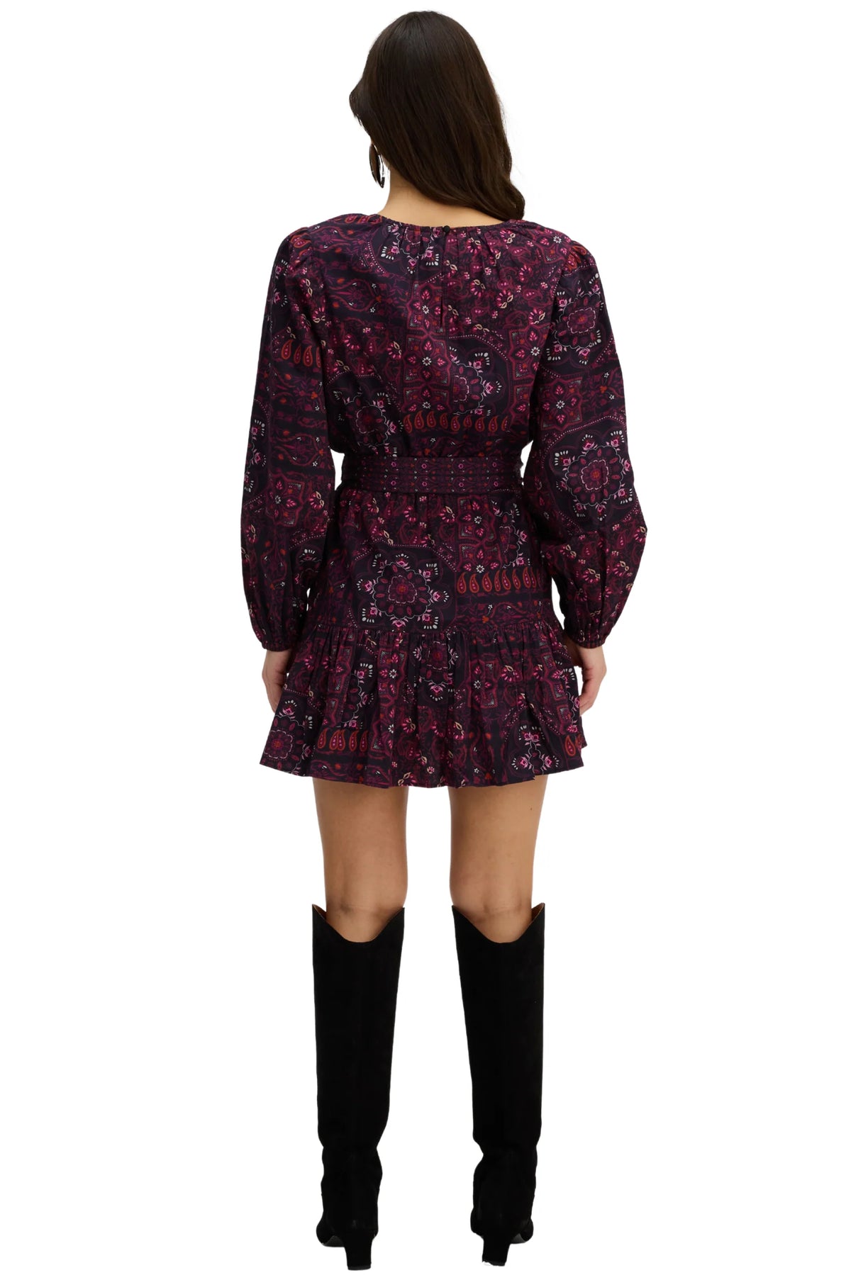 Ryan Dress, Burgundy Scarf Print