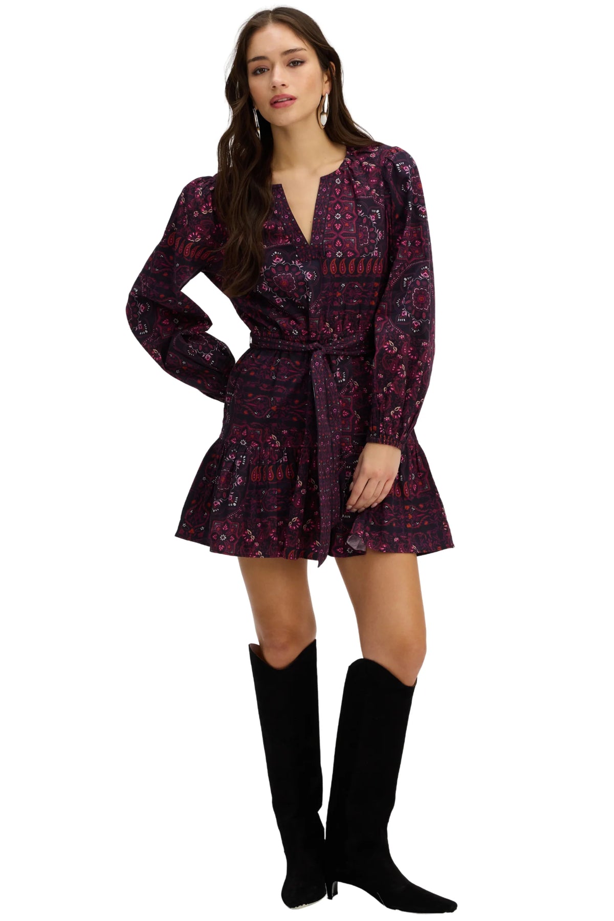 Ryan Dress, Burgundy Scarf Print