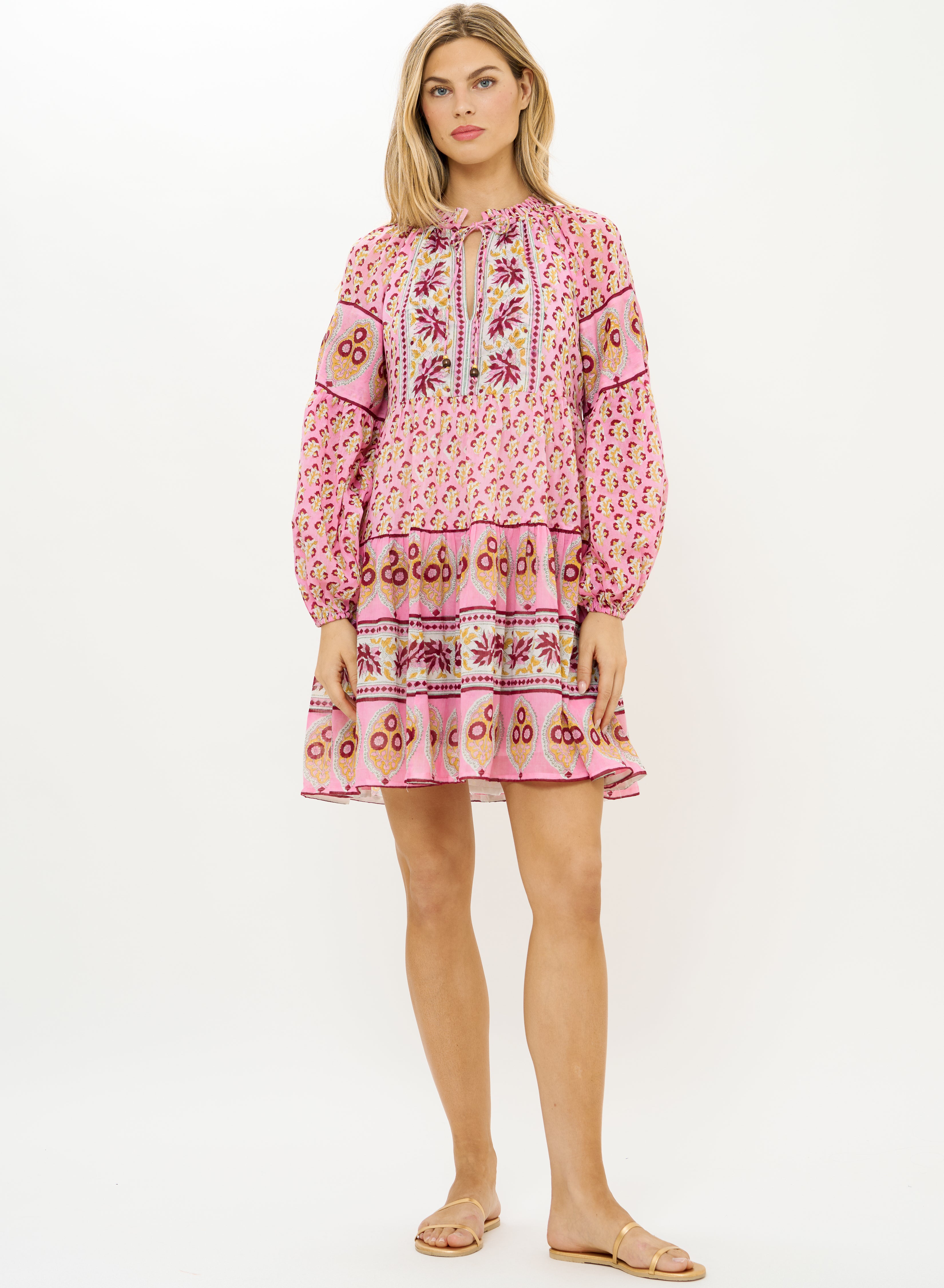 Balloon Sleeve Short Dress Riad Rhubarb