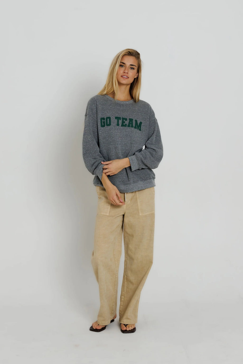 Green Go Team Oversized Crew, Heather Grey