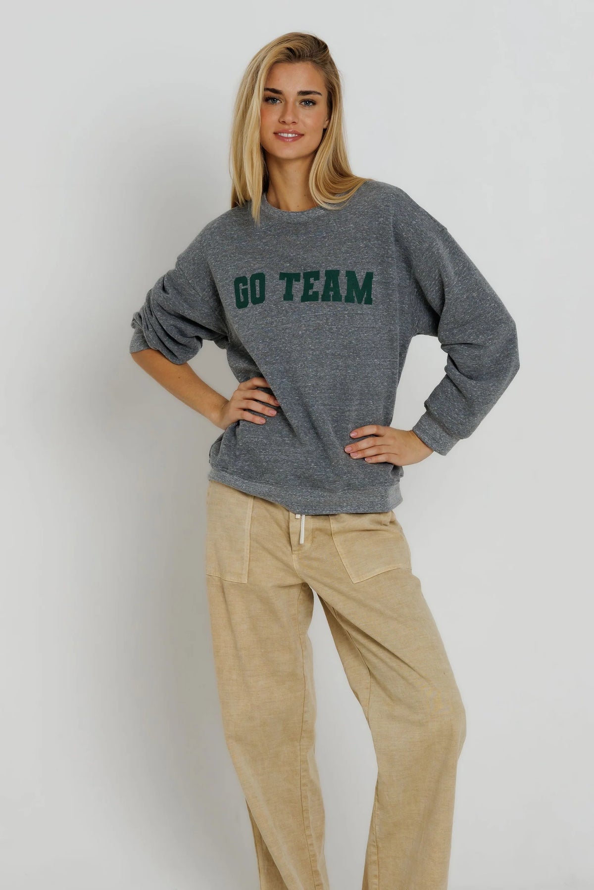 Green Go Team Oversized Crew, Heather Grey
