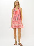 Sleeveless Tiered Short Dress, Santorini Red