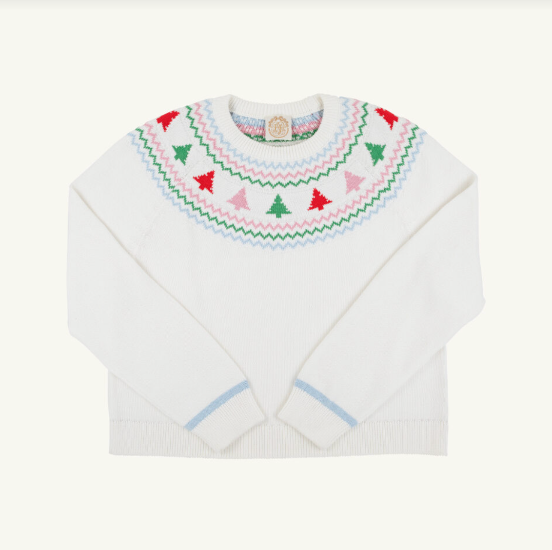 Isabelle's Sweater, Palmetto Pearl with Christmas Trees
