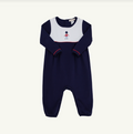 Long Sleeve Bradford Romper- Nantucket Navy with Soldier Embroidery