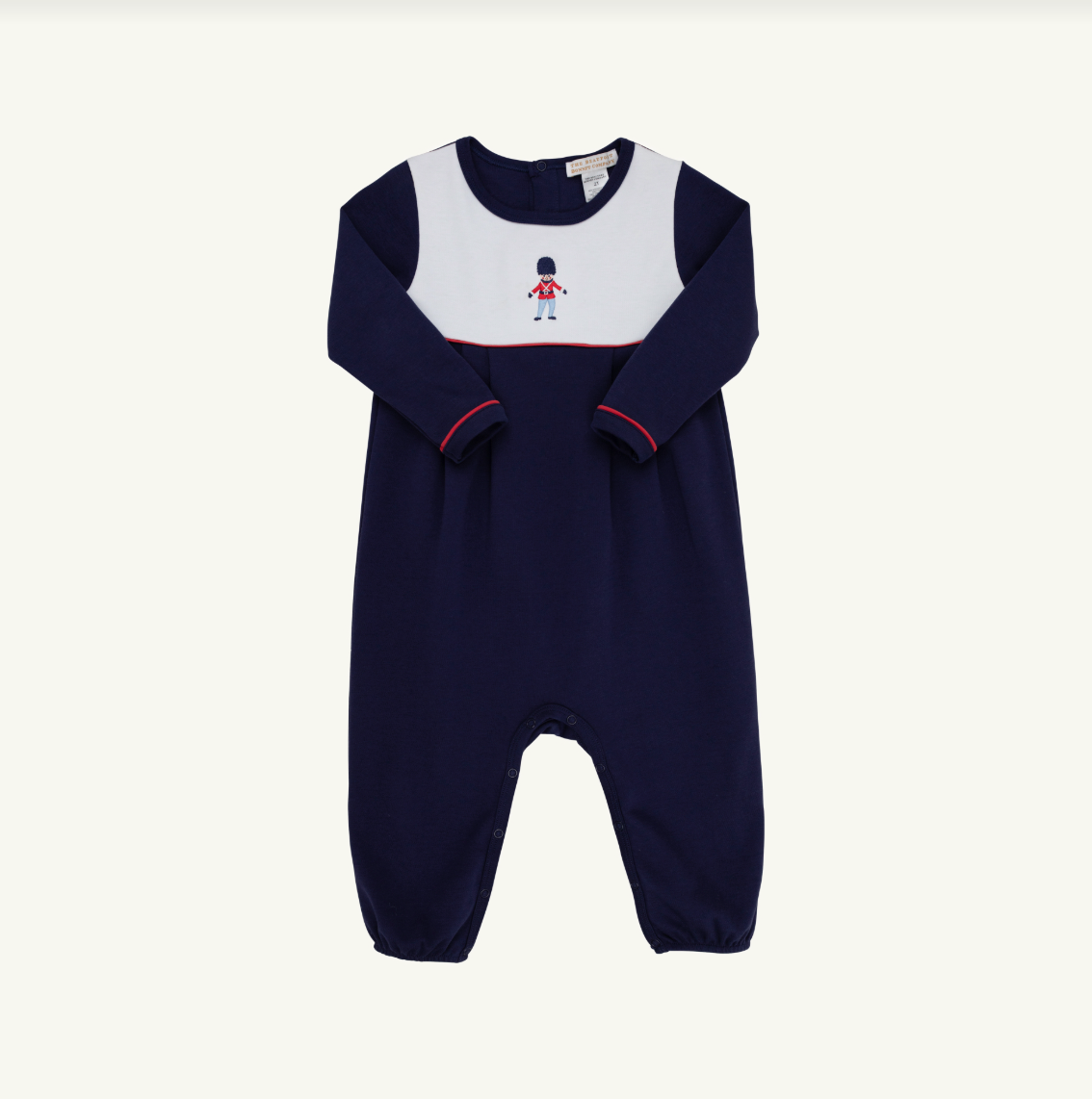 Long Sleeve Bradford Romper- Nantucket Navy with Soldier Embroidery