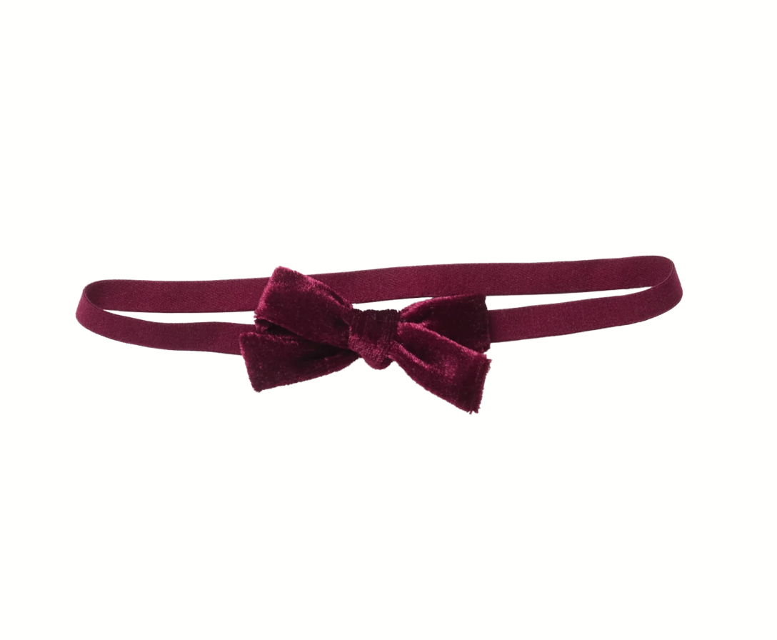 Baby Bow Headband, Burgundy Velour