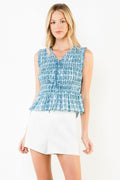 Floral Print Smocked Top, Blue