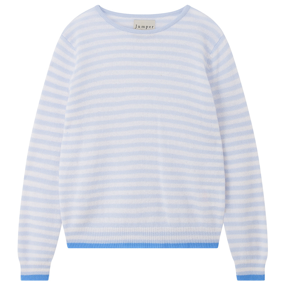 Tipped Little Stripe Crew, Light Blue