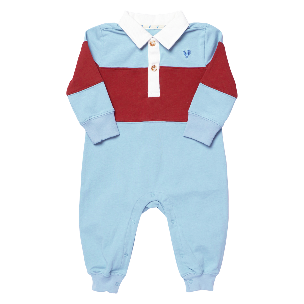Baby Boys Albert Rugby Romper, Blue Maroon