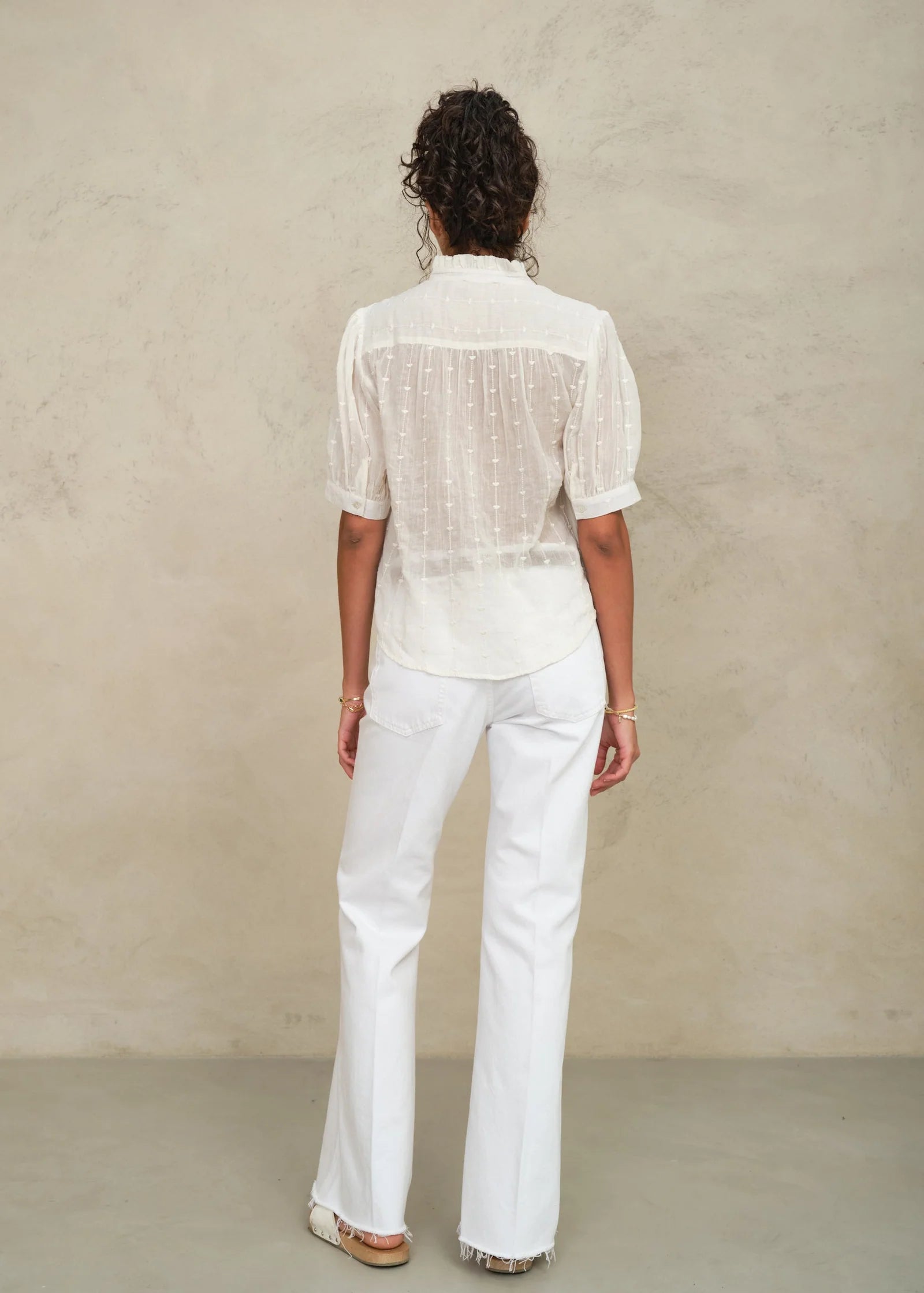 Alli Embroidered Short Sleeve Top, Ecru