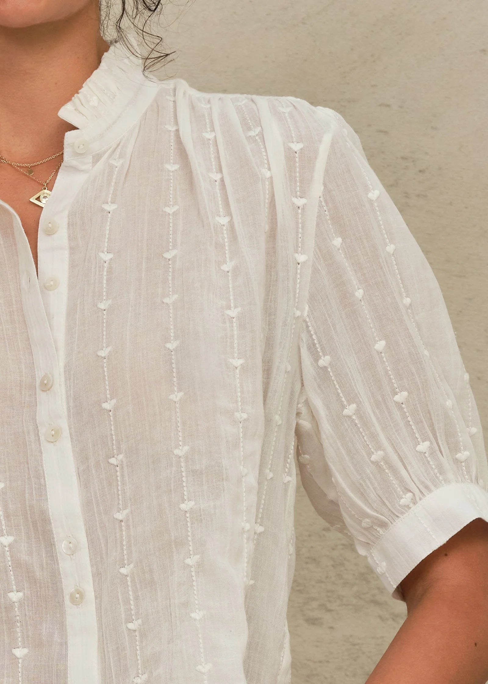 Alli Embroidered Short Sleeve Top, Ecru