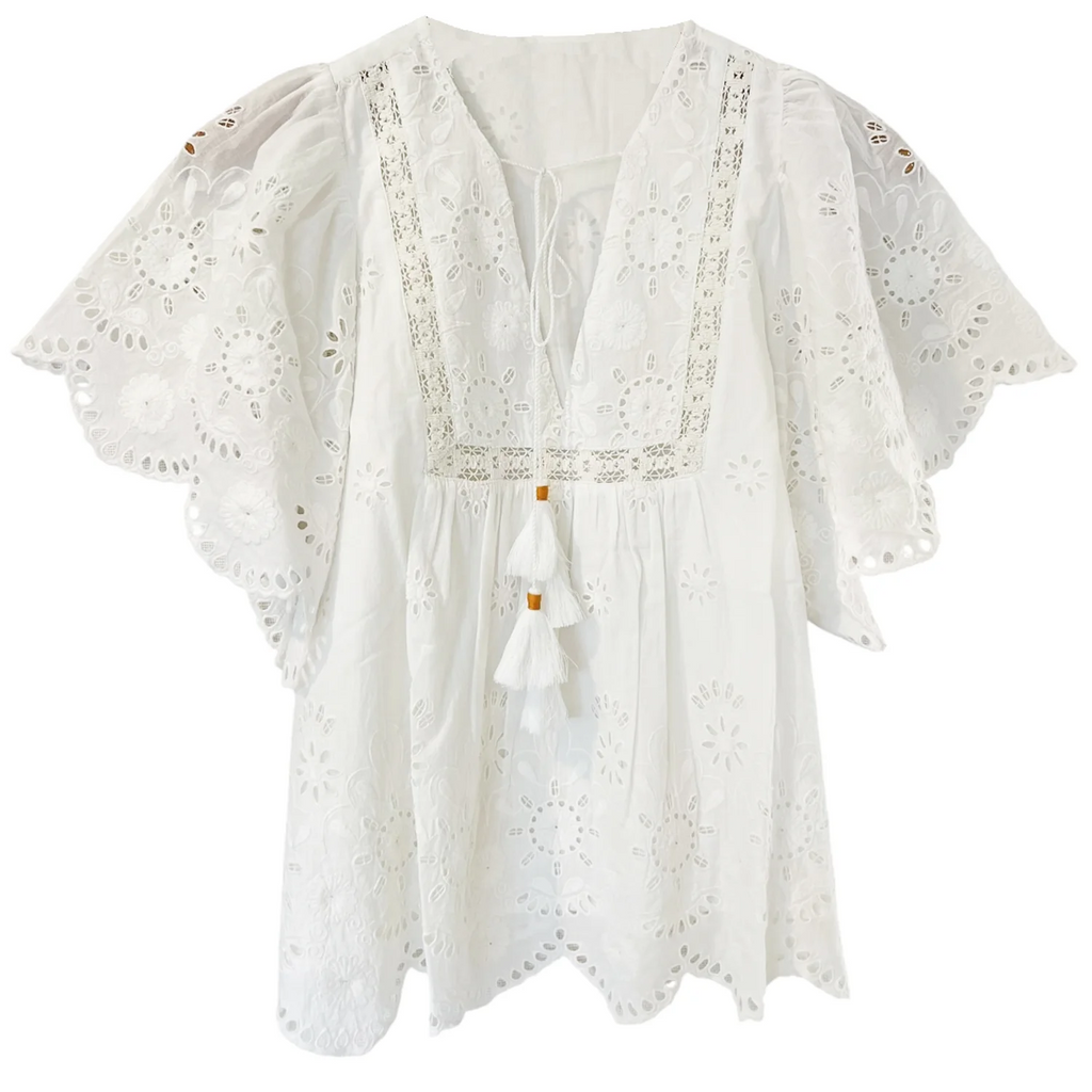 Angel Top, White Floral Eyelet