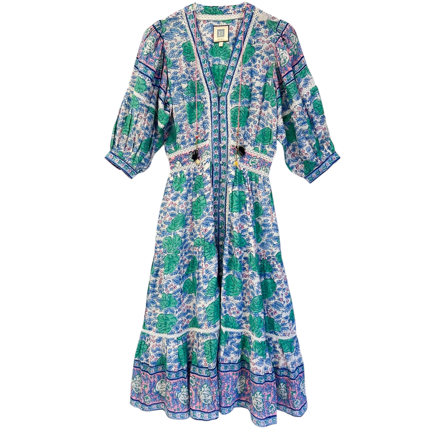 Ann Midi Dress, Green and Navy