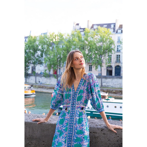 Ann Midi Dress, Green and Navy