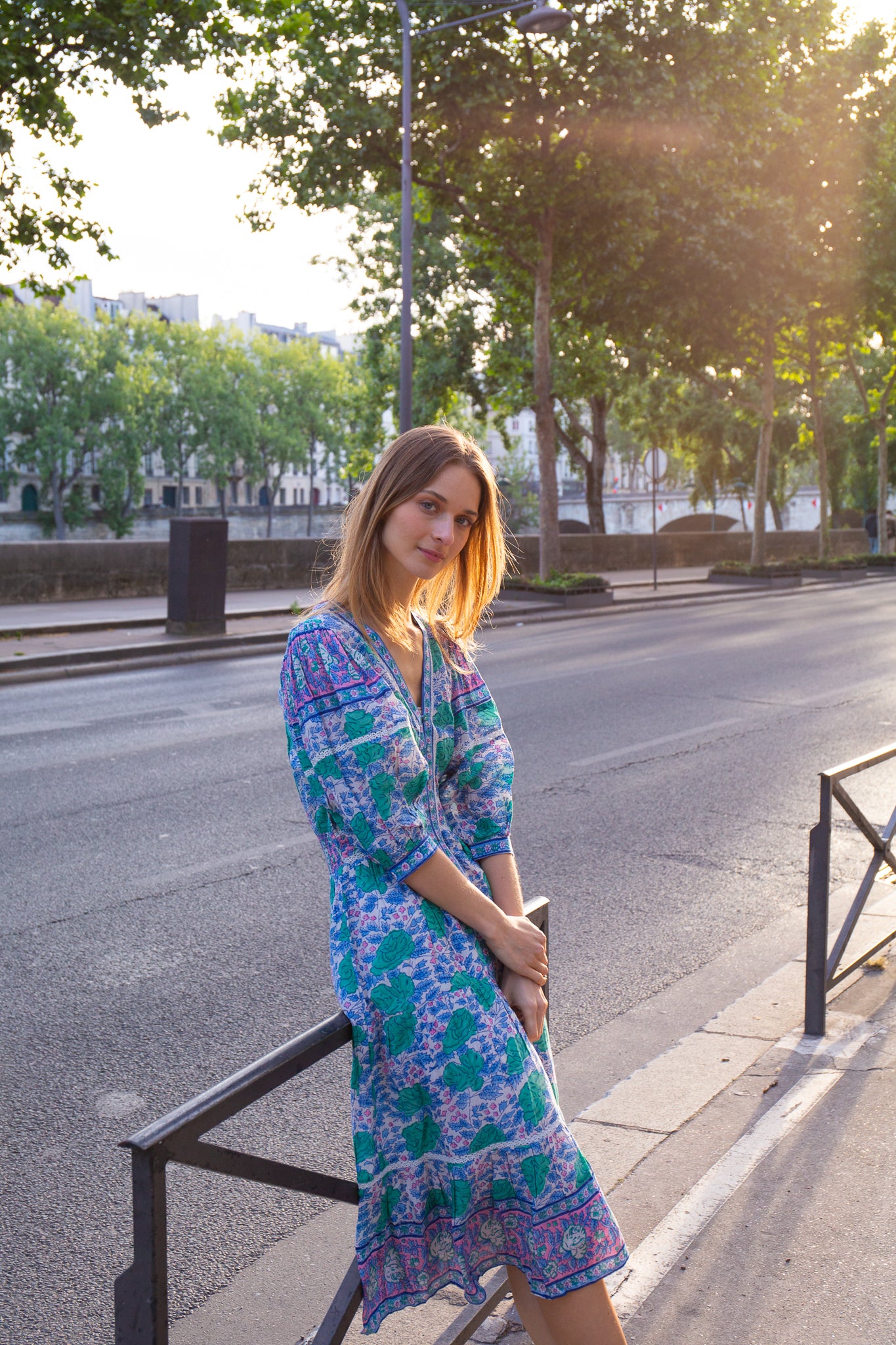 Ann Midi Dress, Green and Navy