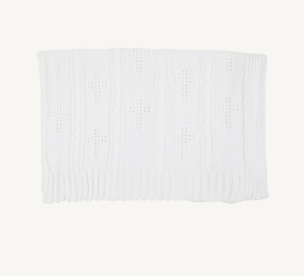 Bailey Baby Blanket, Worth Avenue White with Cross