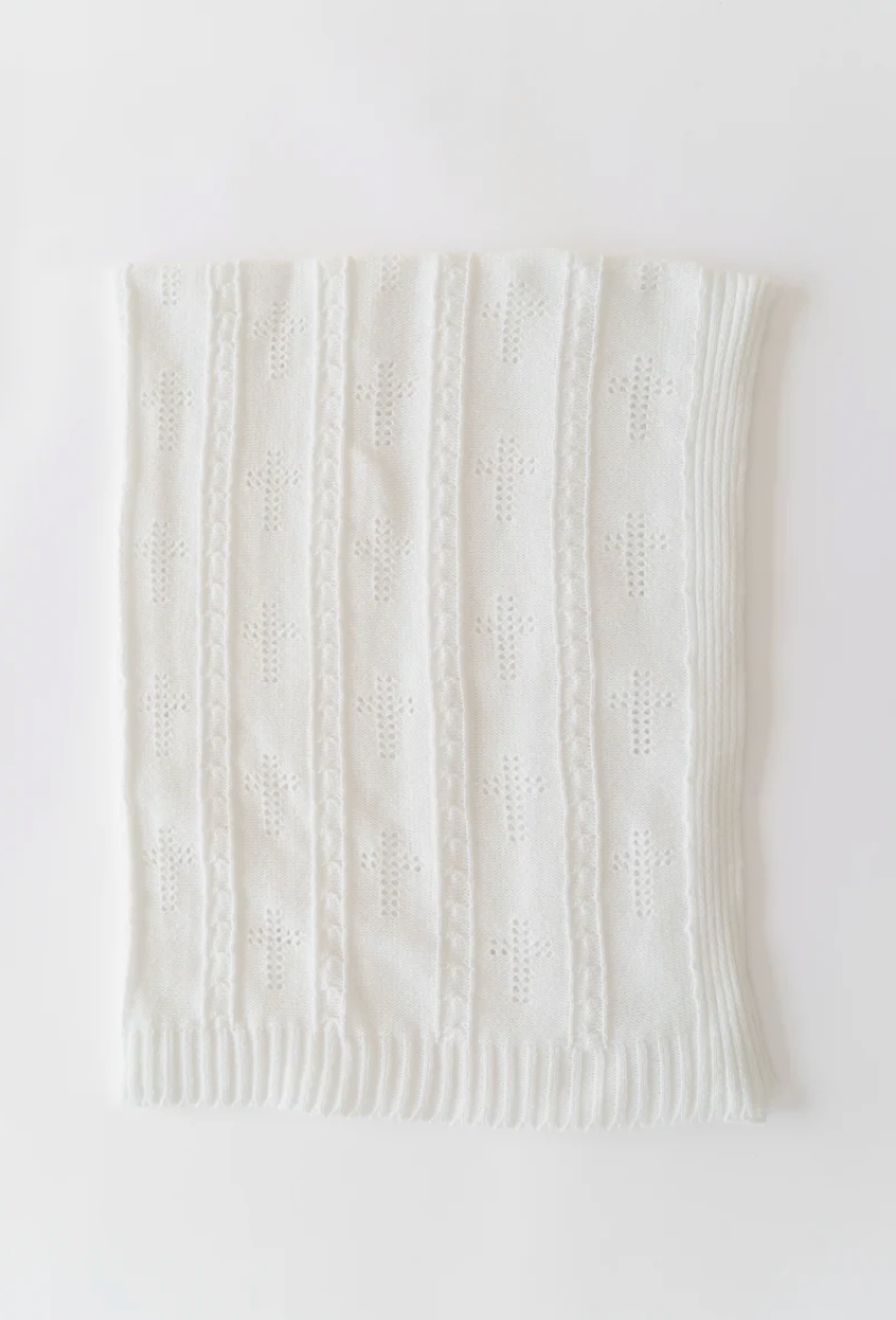 Bailey Baby Blanket, Worth Avenue White with Cross