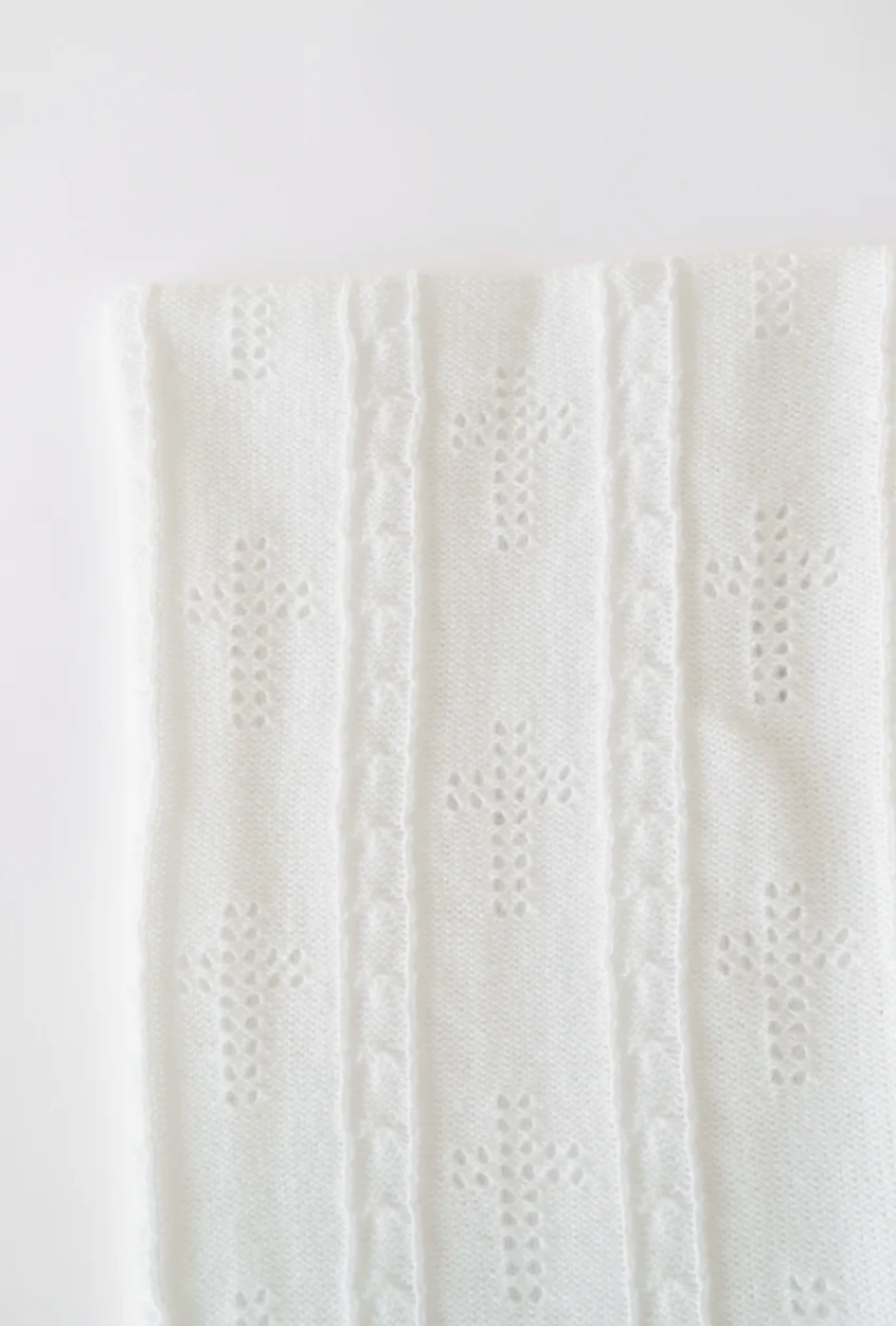 Bailey Baby Blanket, Worth Avenue White with Cross