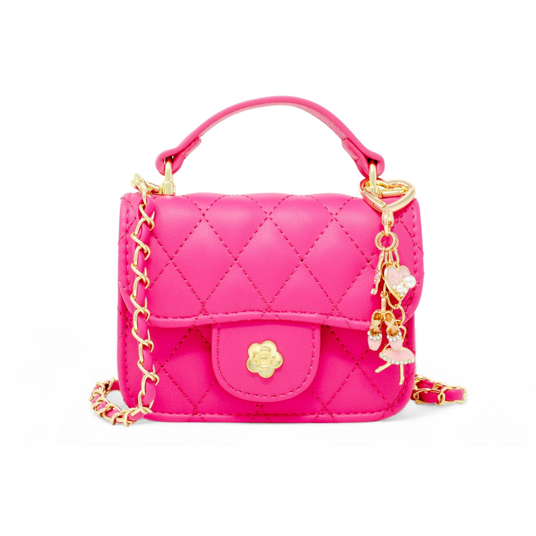 Tiny Quilted Ballet Charm Handbag, Hot Pink