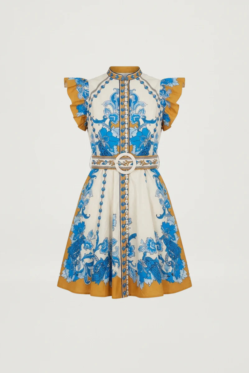 Baronessa Dress, Papyrus Blue and Gold