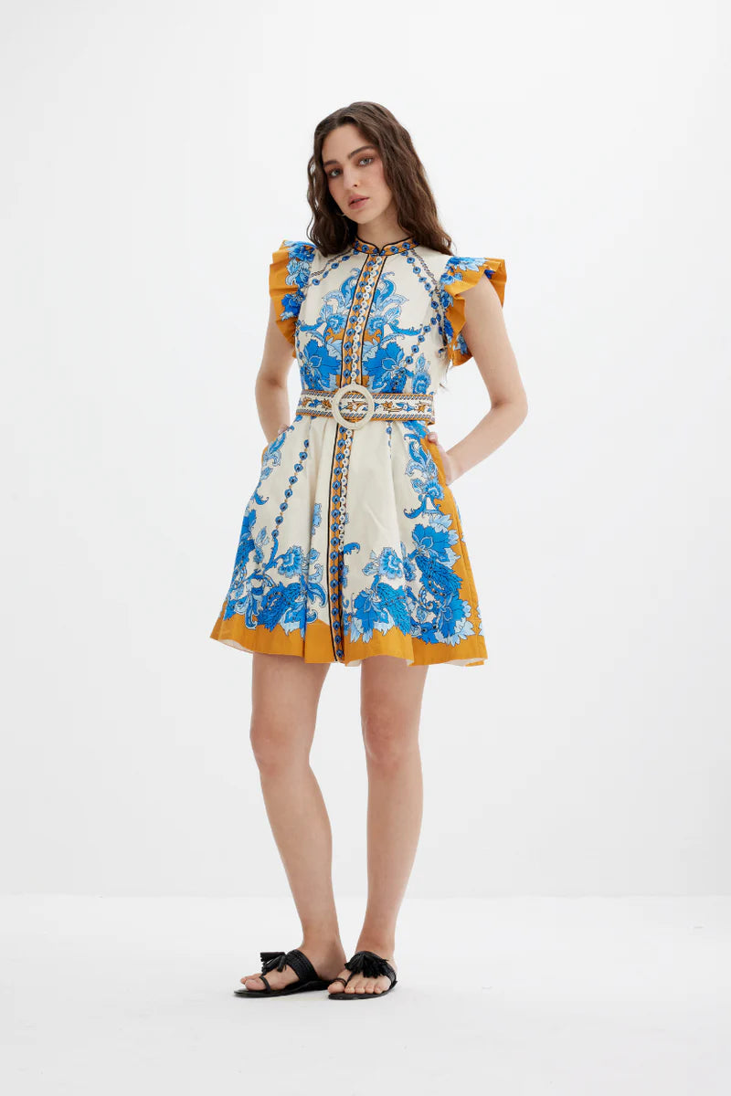 Baronessa Dress, Papyrus Blue and Gold