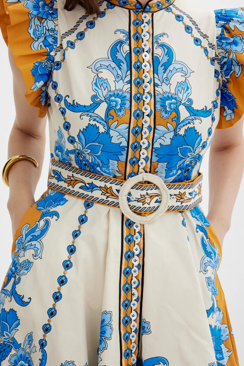 Baronessa Dress, Papyrus Blue and Gold